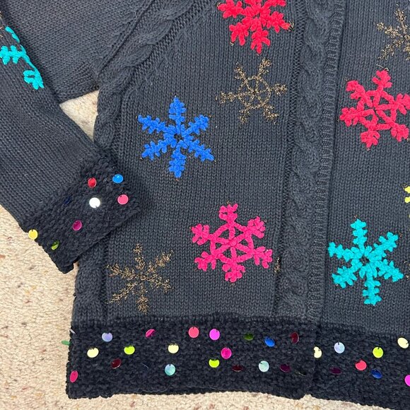 Vintage Susan Bristol Holiday Cardigan Sweater Winter Snowflake Size Medium Wome - Picture 2 of 4